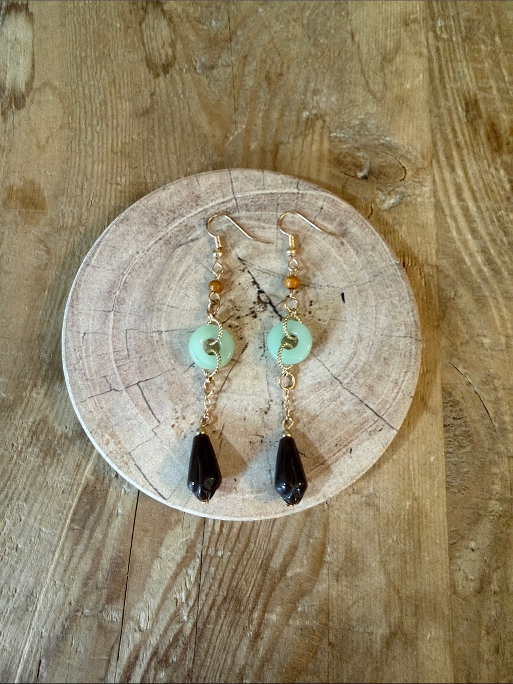 Gold-Tone Mint and Black Drop Earrings - Picture 6 of 7